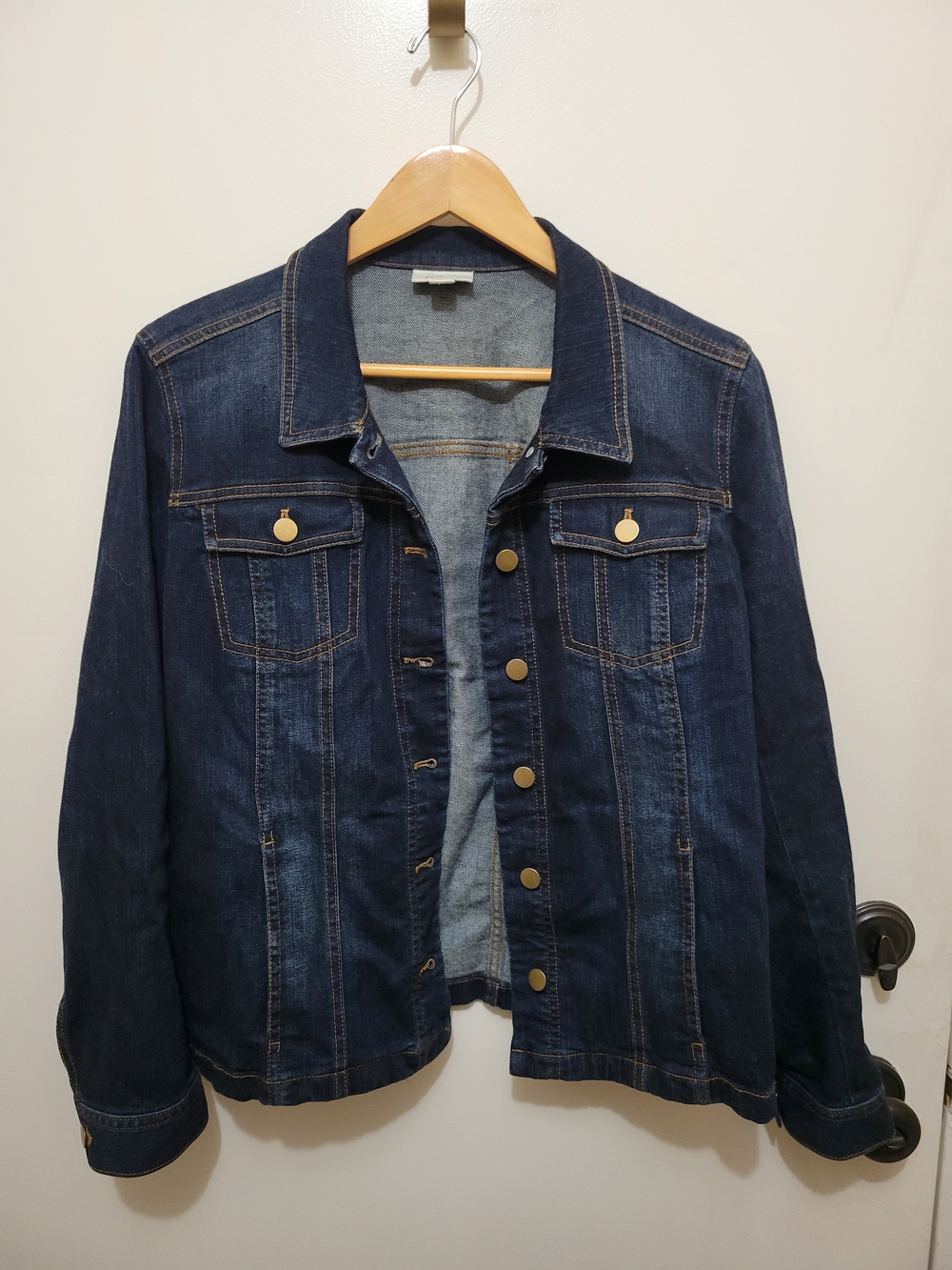 J. Jill Dark Blue Denim Jacket with Brass Buttons - Size S